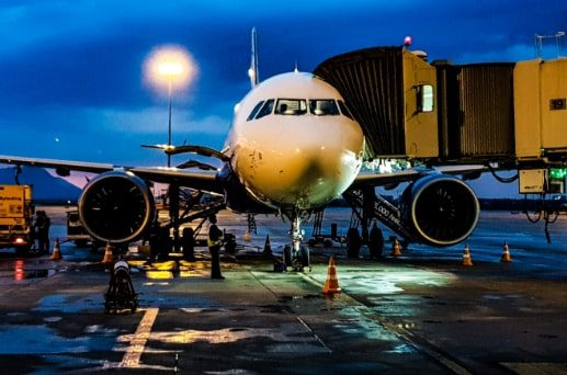 An air plane at an airport.