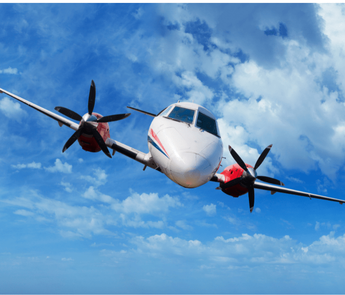 A private jet in the air.