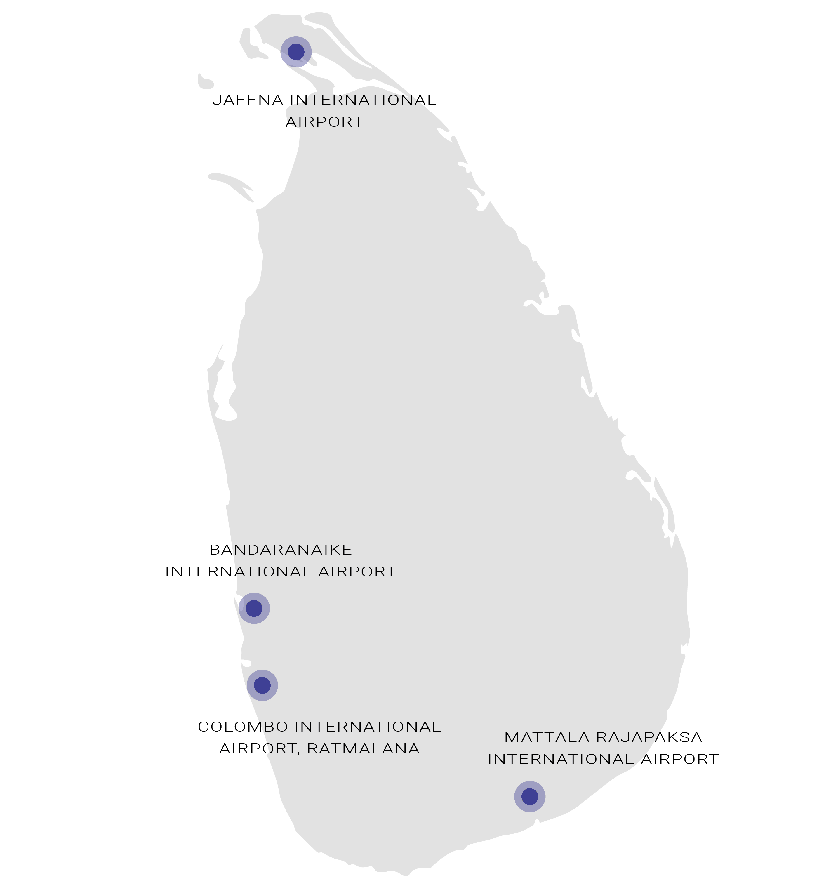 Sri Lanka map with airports.